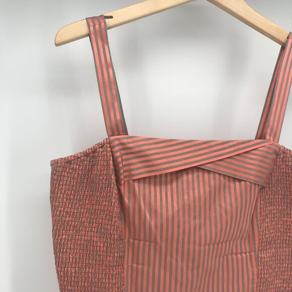 Doncaster Top Womens 10 Peach Tan Stripe Silk Blend Smocked Square Neck Tank - Picture 3 of 10